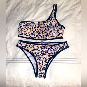 Cupshe One-Shoulder Bikini Set Pink Blue Women’s Small